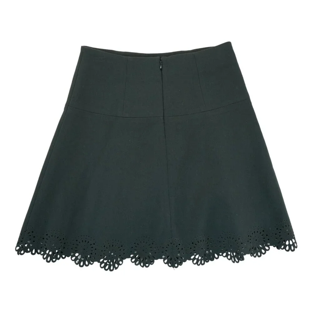 Loft Skirt Womens Size 0 Lined Black Scalloped Knee Length Back Zip‎ MSRP $80